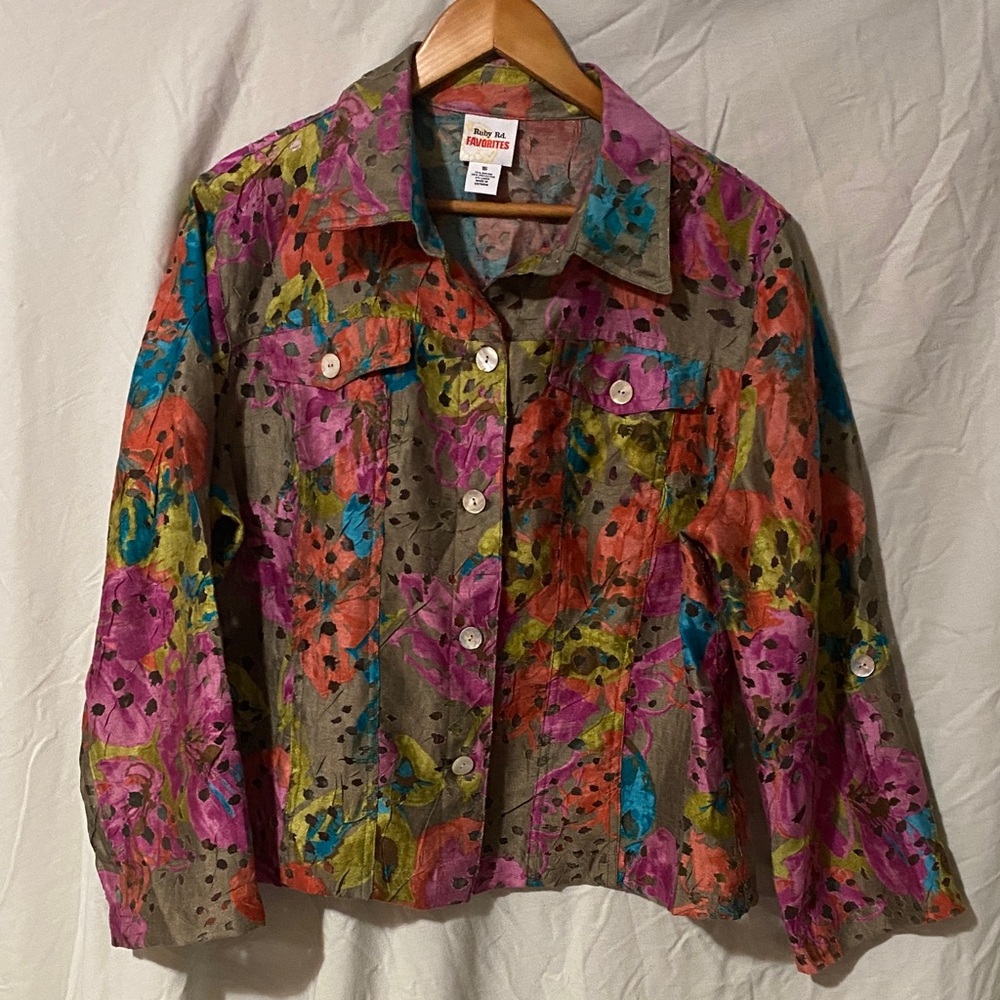 Ruby Rd. Multicolor Floral Button-Down Shirt Jacket